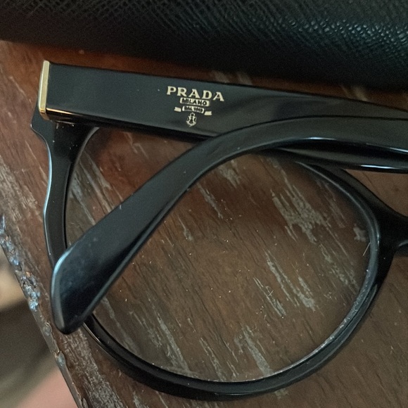Prada VPR 01U 1AB-101 black gloss cat eye eyeglasses with black logo hard case - Picture 3 of 16